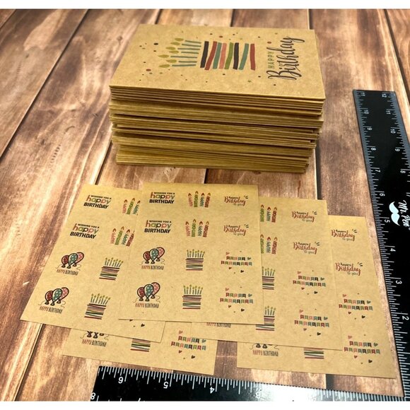 31 Brown Kraft Happy Birthday Cards Set With Envelopes & Stickers - Picture 1 of 7